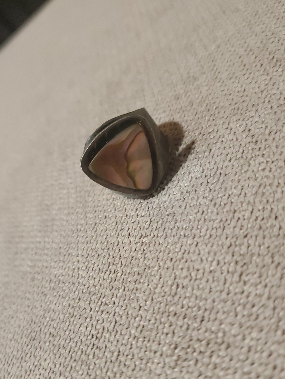Triangle Ring with Iridescent Pink-Green Inlay